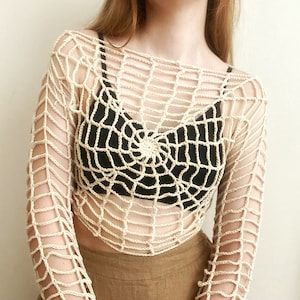 Crochet Spiderweb Crop Top, Halloween Crochet Spider Top, Spider Web Knitted Crop Top, Grunge Fairycore Mesh Top, Halloween Spiderweb Top