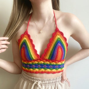 Crochet Rainbow Top, Pride Crop Top, Pride Parade Cloth, Handmade Festival Top, LGBTQ Human Rights