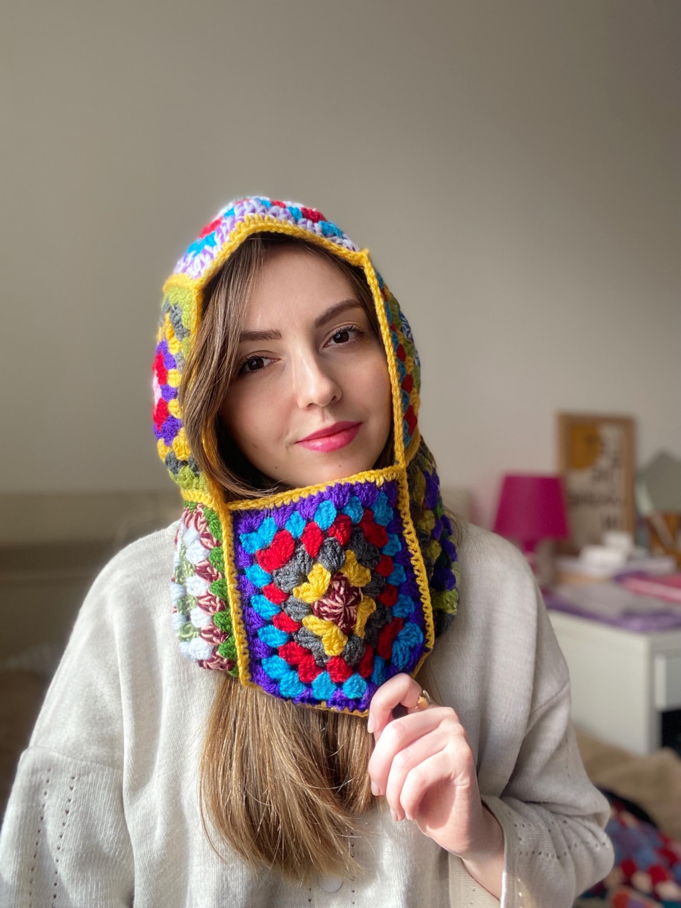Handmade Crochet Granny Square Balaclava Knit Hat Beanie Hood in Multicolor‎ il_fullxfull.4595490507_du31.jpg main image 2