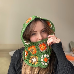 Crochet Balaclava, Colorful Oversize Balaclava, Granny Square Balaclava, Cozy Wool Balaclava, Handknit Balaclava, Black Balaclava
