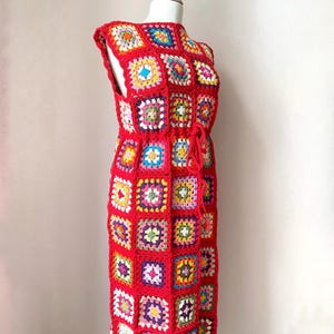 Crochet Dress, Granny Square Mini Dress, Knit Red Dress, Bohemian Dress, Festival Dress, GunesCrafts Style Crochet Dress