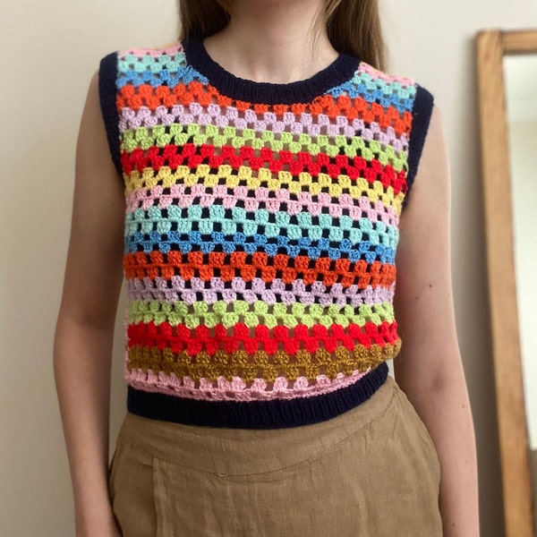 Crochet Rainbow Vest, Colorful Sweater Vest, Handknit Vest, Cute Vest, Gift for Her