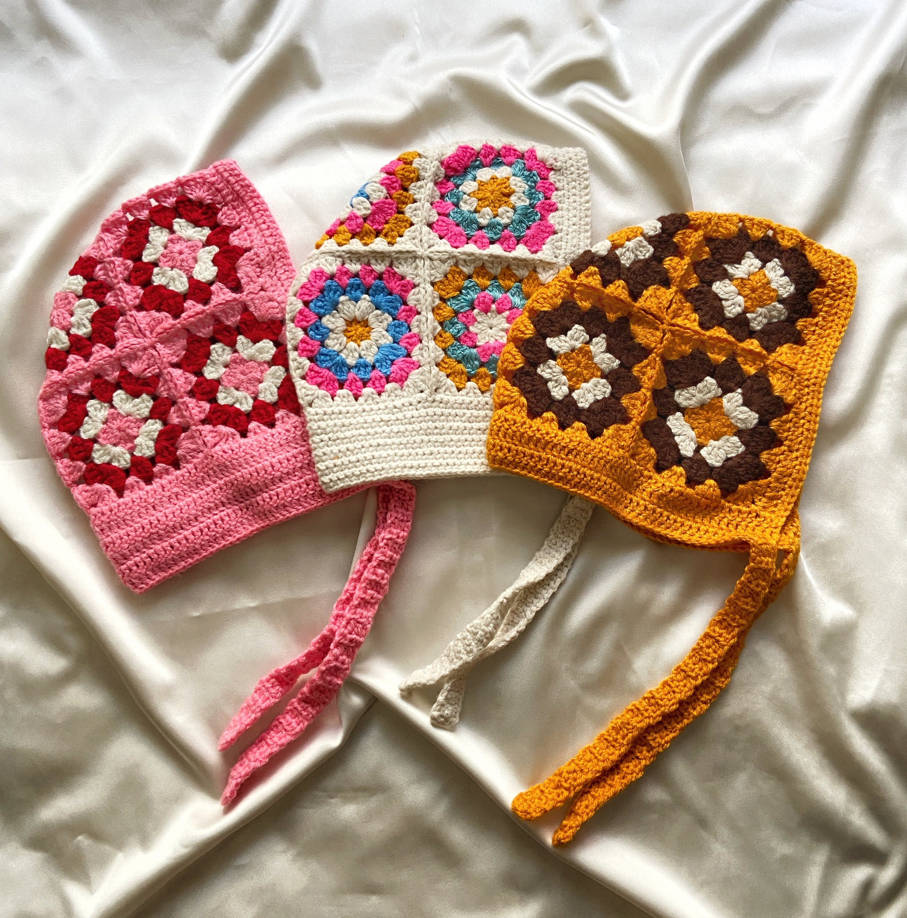 Crochet Bonnet, Granny Square Bonnet, Bohemian Bonnet Hat