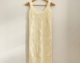 Crochet Midi Dress, Granny Square Dress, Bohemian Dress, Cream Dress, Festival Maxi Dress