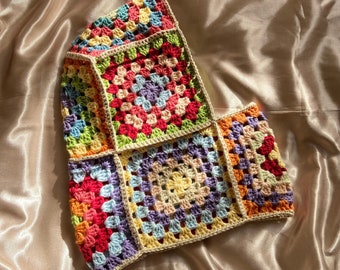 Crochet Granny Square Balaclava, %100 cotton balaclava, crochet colorful hoodie, Colorful winter hat