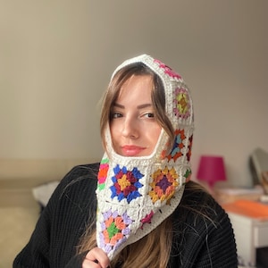 Crochet Balaclava, Colorful Oversize Balaclava, Granny Square Balaclava, Cozy Wool Balaclava, Handknit Balaclava