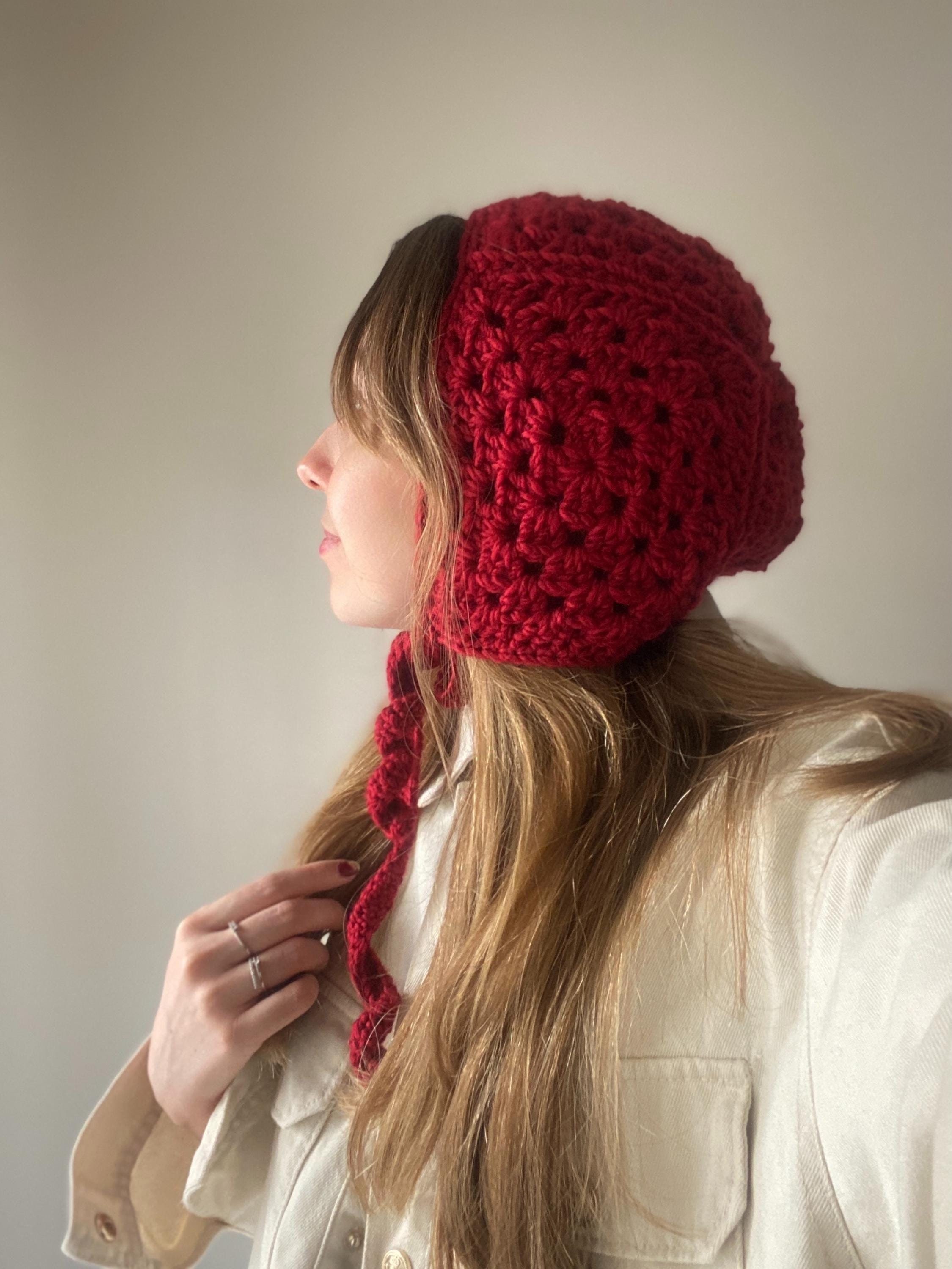 19 Crochet Bonnet Patterns with Pixie, Scallop, and Vintage Styles 18 Crochet Red Granny Square Bonnet
