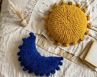 Zestaw poduszek ze słońcem i księżycem, ręcznie robione poduszki dekoracyjne w stylu boho