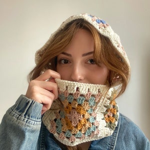 Crochet Balaclava, Granny Square Balaclava, Bohemian Colorful Unisex Balaclava, Handmade Winter Warm Hat