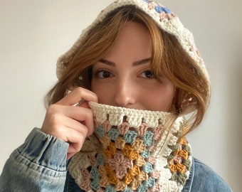 Crochet Balaclava, Granny Square Balaclava, Bohemian Colorful Unisex Balaclava, Handmade Winter Warm Hat
