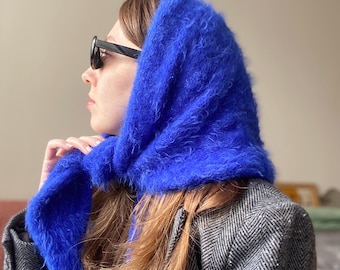 Bufanda de punto: Pañuelo de punto de mohair azul marino