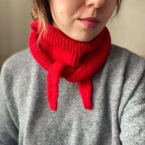 Handknit Scarf, Red Scarf, Small Knitted Scarf, Cozy Knit Scarf, Small Skinny Neckerchief, Handmade Gift, Unisex Scarf