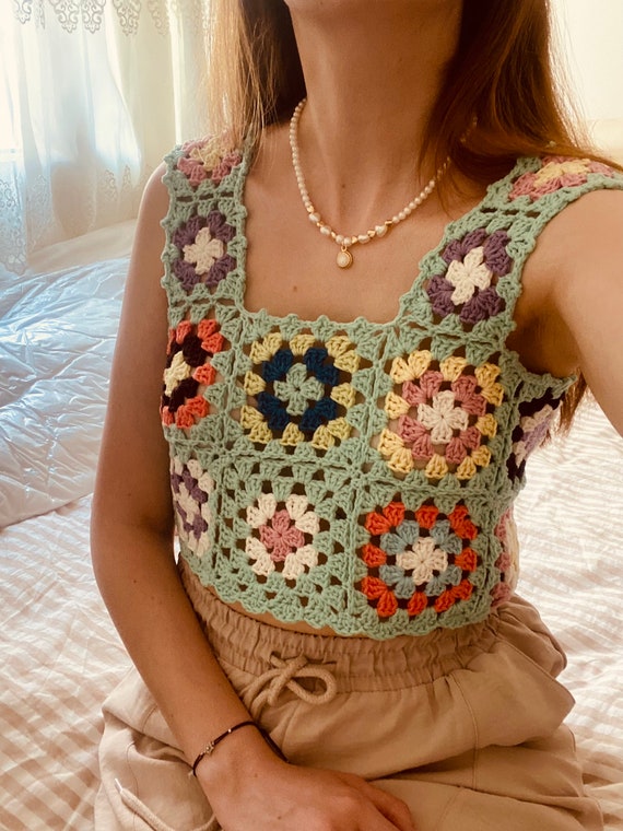 PERVERZE ♡ Crochet Top Creerer Women's Y2K Knitted Crochet Crop Tops Cover Ups