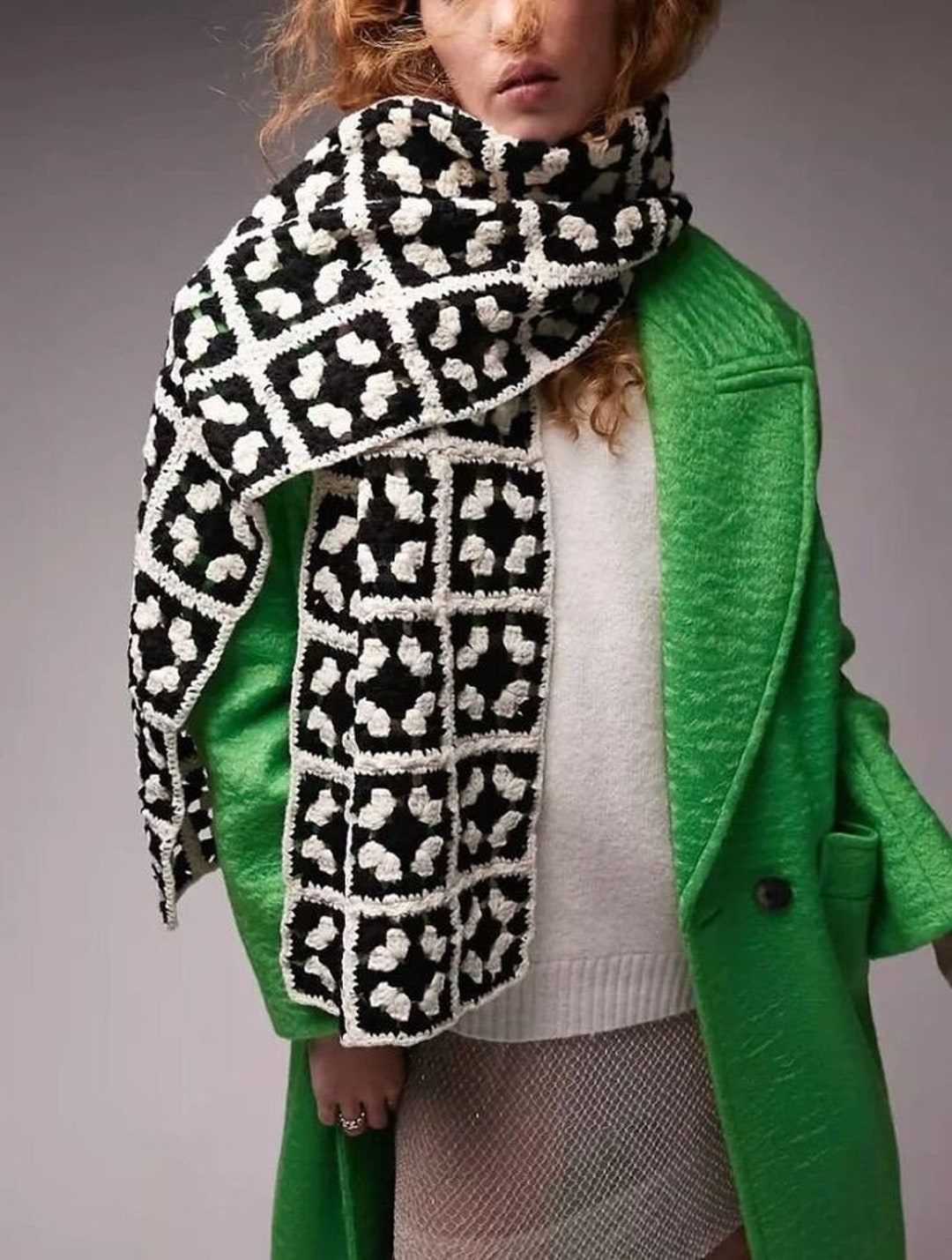 black and white crochet scarf