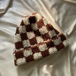 Checkered Crochet Beanie: Handknit Winter Hat