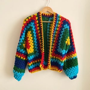 Colorful Crochet Cardigan, Rainbow Cardigan, Handknitted Jacket, Granny Square Cardigan, Unisex Oversize Cardigan, Pullover Cardigan
