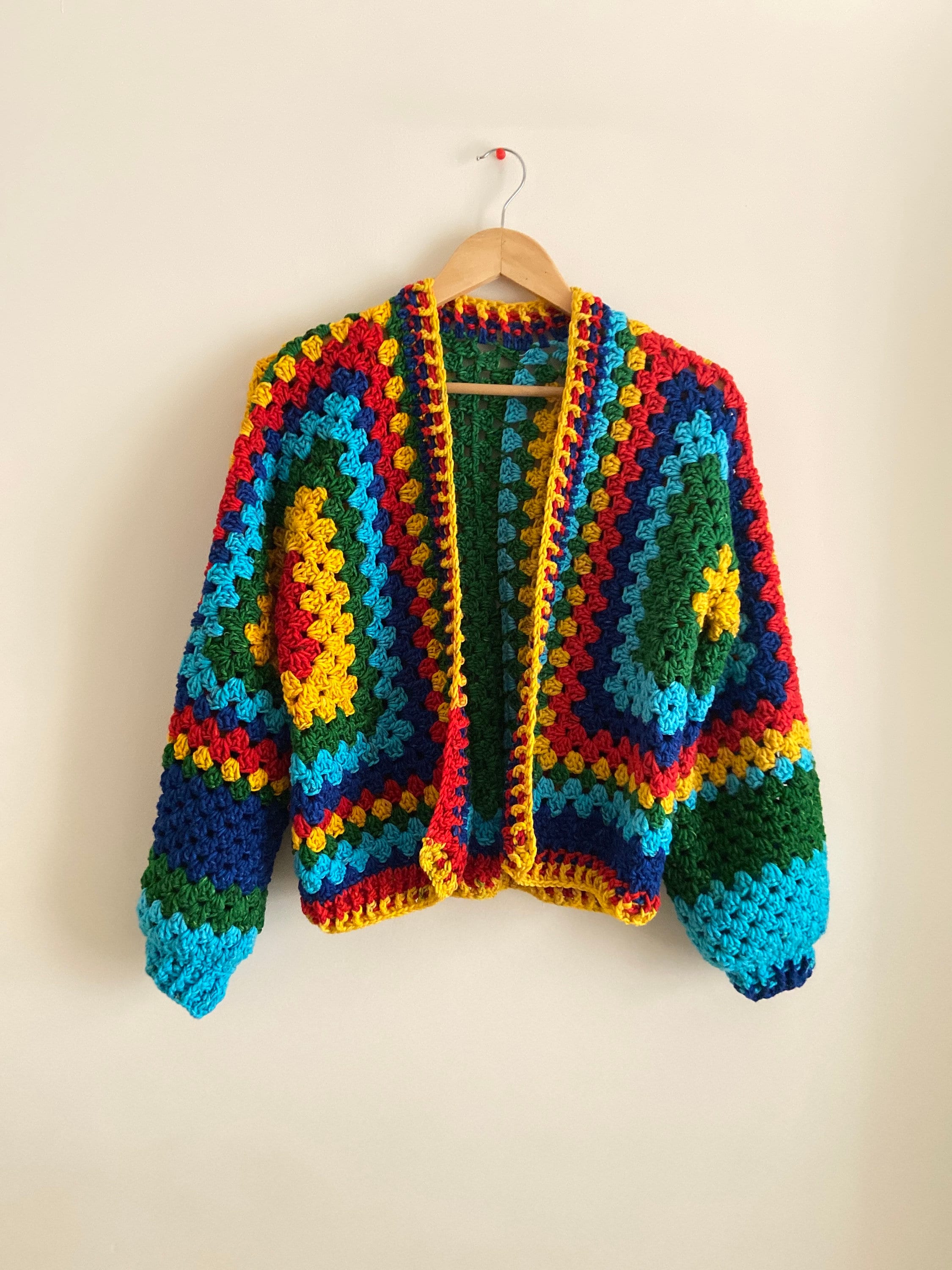 Colorful Crochet Cardigan, Rainbow Cardigan, Handknitted Jacket, Granny Square Cardigan, Unisex Oversize Cardigan, Pullover Cardigan