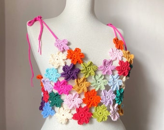 Crochet Daisy Crop Top: Floral Lace Bralet, Handknit Top