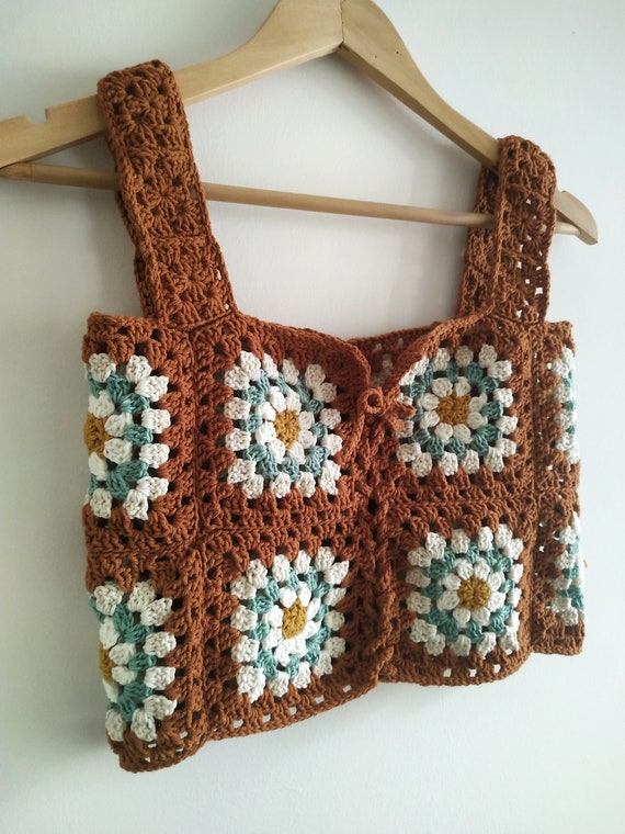 Crochet Crop Top, Handmade Daisy Bustier, Bohemian Tank Top