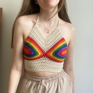 Crochet Top, Crochet Pride Crop Top, Rainbow Crop Top, Pride Clothes, Handmade Festival Top, Unique Top