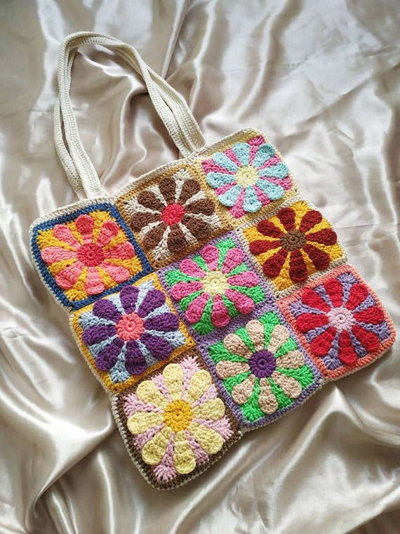 Flower Crochet Bag Colorful Bag Retro Bag Hippie Bag Bohemian