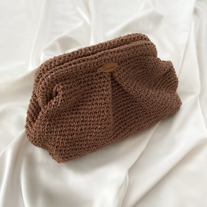 Straw Bag Clutch, Brown Crochet Clutch Bag, Paper Bag Coach, Natural Handknitted Clutch
