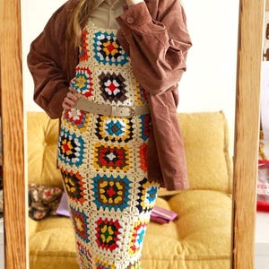 Häkel Midi Kleid, Oma Quadrat Boho Kleid, Buntes Kleid, Sommerkleid, Festival Maxi Kleid