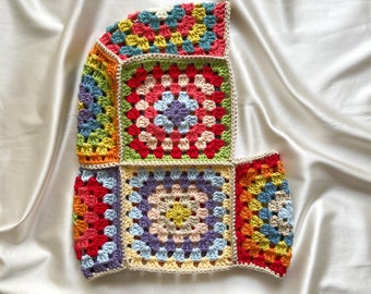 Granny Square Balaclava, Crochet Cotton Balaclava, Crochet Colorful Hoodie, Colorful Winter Hat
