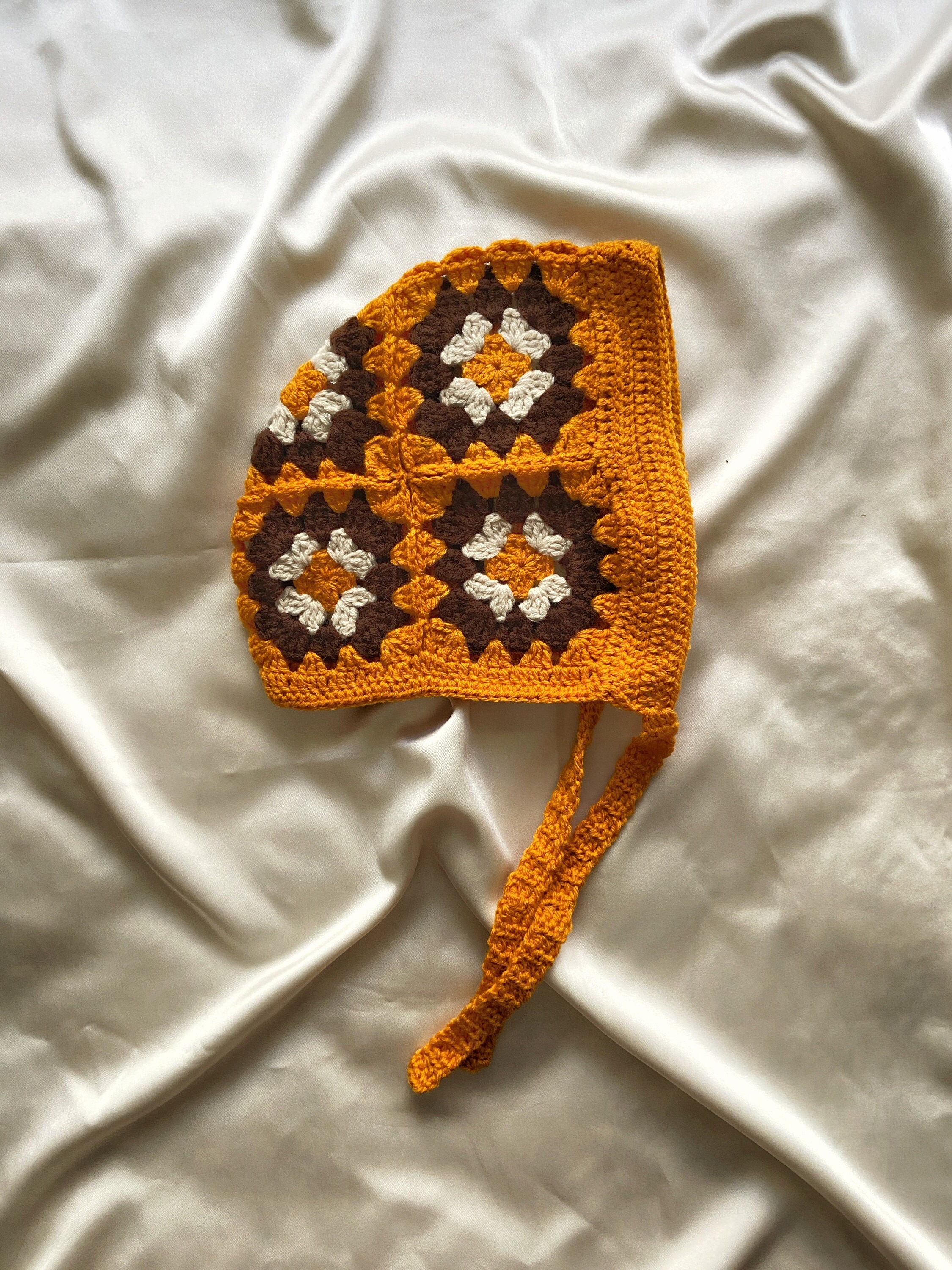 Handmade Crochet Granny Square Bonnet, Pink Bohemian Tie Hat - Etsy