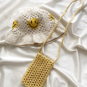 Gehaakte telefoontas, telefoonhoesje, telefoonhouder, Crossbody telefoontas, gele telefoontas, gehaakte minitas