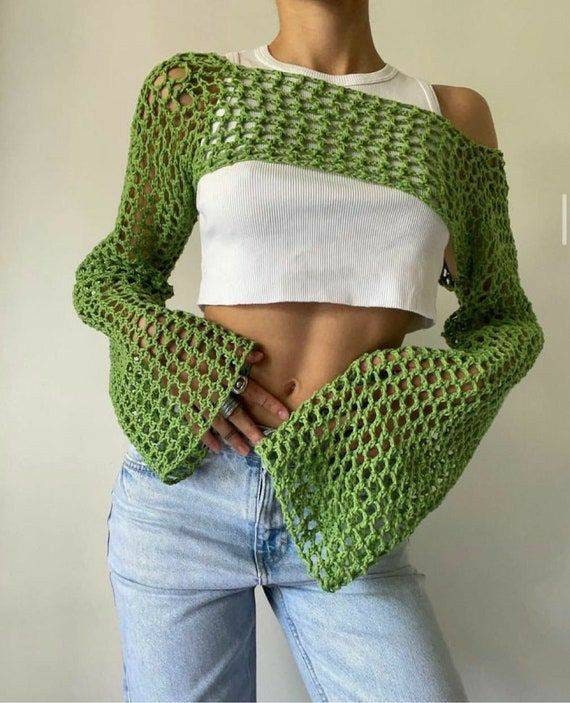 Crochet Top Crochet Sleeve Top Mesh Sleeve Crochet - Etsy