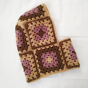 Crochet Balaclava, Granny Square Balaclava, Unisex Handknitted Balaclava, Beige, Purple, Brown Winter Hat