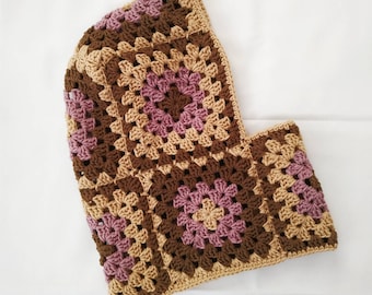 Crochet Balaclava, Granny Square Balaclava, Unisex Handknitted Balaclava, Beige, Purple, Brown Winter Hat