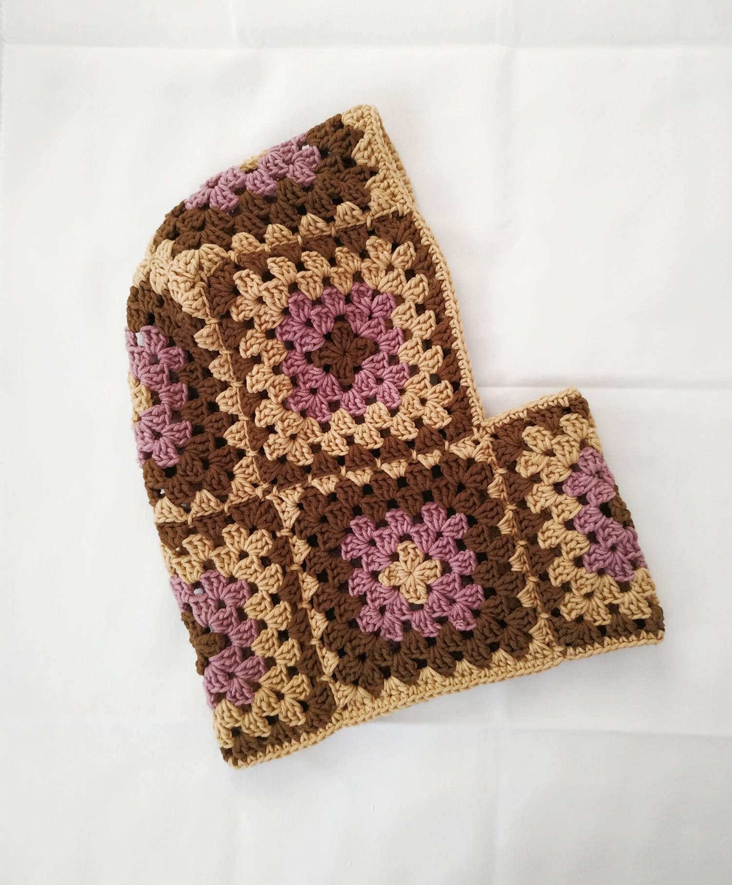 Handmade Crochet Balaclava Granny Square Bonnet Lilac Beige OS The ULTIMATE Crochet Granny Square Balaclava - FREE Pattern  main image 3