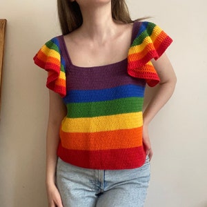 Rainbow Top, Crochet Pride Crop Top, Pride Parade Cloth, Handknit Rainbow Top, LGBTQ Human Rights