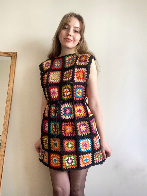 Crochet Mini Dress, Granny Square Dress, Knit Black Dress, Bohemian Dress, Festival Maxi Dress, GunesCrafts Style Crochet Dress Crochet Mini Dress, Granny Square Dress, Knit Black Dress, Bohemian Dress, Festival Maxi Dress, GunesCrafts Style Crochet Dress