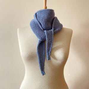 Handknit Scarf, Blue Scarf, Small Knitted Scarf, Cozy Knit Scarf, Small Skinny Neckerchief, Handmade Gift, Unisex Scarf