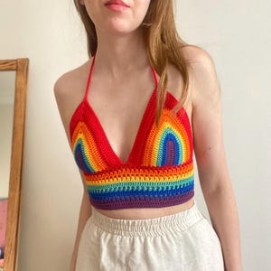 Crochet Pride Top, Rainbow Halter Top, Pride Parade Cloth, Handmade Festival Top, LGBTQ Human Rights, Trendy Y2K Outfit