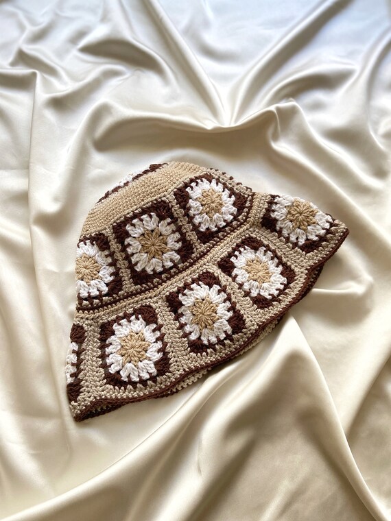 Crochet Handmade Tan Floral‎ Bucket Hat NEW Vintage Handmade Tan Color Crochet Bucket Hat With Flower - Etsy main image 2