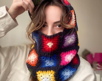 Balaclava de crochê, Balaclava colorida, Balaclava com capuz, Balaclava de lã aconchegante, Capuz exclusivo, Presente de Natal