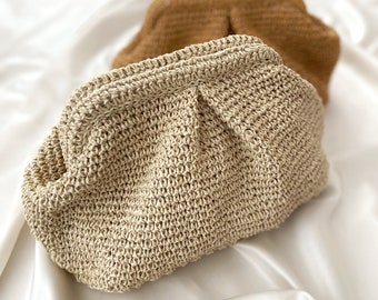 Straw Bag Clutch, Crochet Clutch Bag, Paper Bag Coach, Handknitted Clutch, Summer Bag