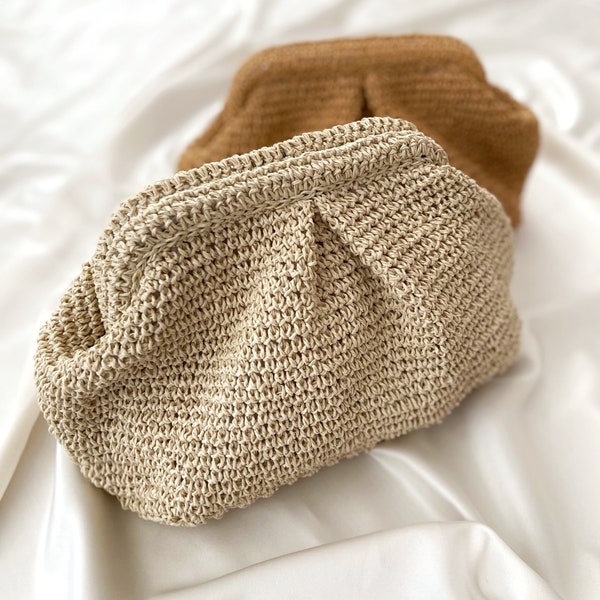 Straw Bag Clutch, Crochet Clutch Bag, Paper Bag Coach, Handknitted Clutch, Summer Bag