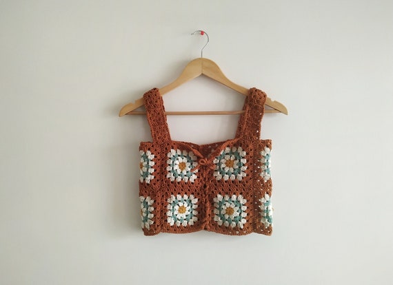 Crochet Crop Top, Handmade Daisy Bustier, Bohemian Tank Top