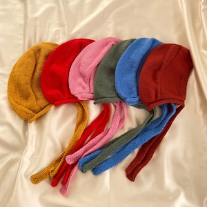 Handknit Bonnet, 6 Different Color Bonnet, Bohemian Bonnet Hat, Handmade Winter Warm Hat, Knit Tie Bonnet