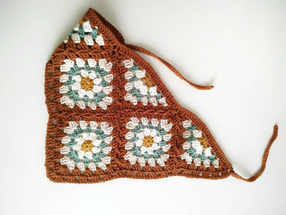 Handmade Crochet Bandana, Head bands, Crochet Head Scarf, Granny Square Bandana, Crochet Bandana, Bandana boho style