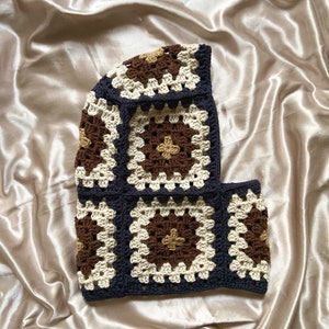 Pasamontañas de crochet, pasamontañas cuadrado de abuela, gorro de invierno tejido a mano, regalo para ella