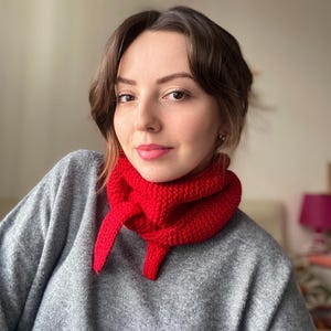 Knit Red Scarf, Small Knitted Scarf, Cozy Knit Scarf, Small Skinny Neckerchief, Handmade Gift, Unisex Scarf
