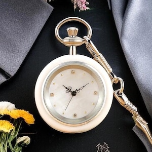 Personalized pocket watch, Proust white steel mechanical watch, birthday gift, personalized gift monogram