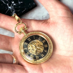Personalized pocket watch, gold mechanical pocket watch L, wedding outfit, bohemian chic, engraved monogram, peaky blinders accessory