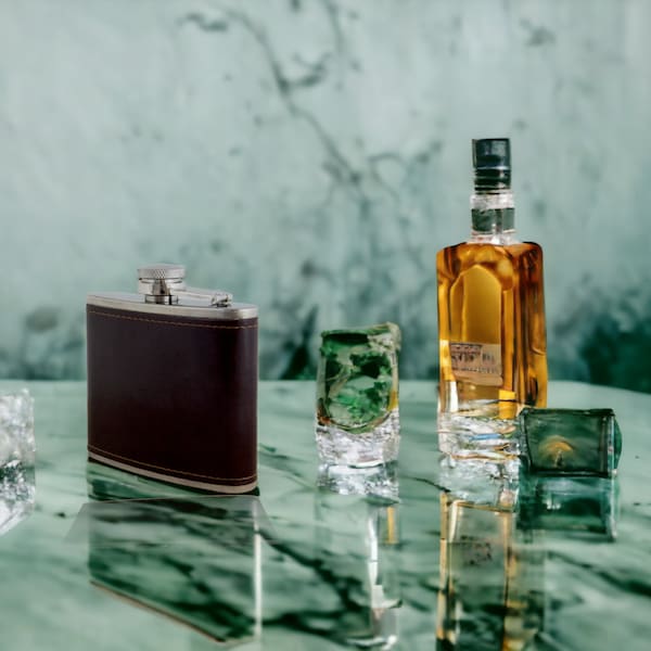 Flasque whisky personnalisé en acier inoxydable, Flasque whisky poche cuir M Arthur Shelby, idée cadeau, cadeau saint valentin personnalisé